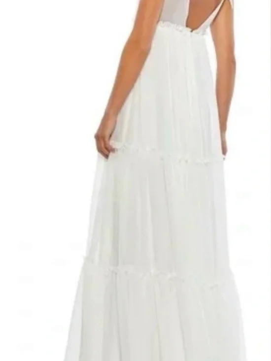 Leena for Mac Duggal White V-Neck Tie-Shoulder Maxi Gown Size 0 - Picture 3 of 7